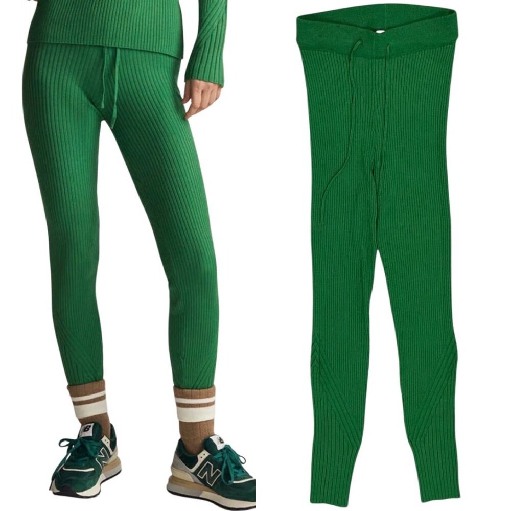 Varley Mocado Rib Knit High Rise Base Layer Legging in Verdant Green Size M